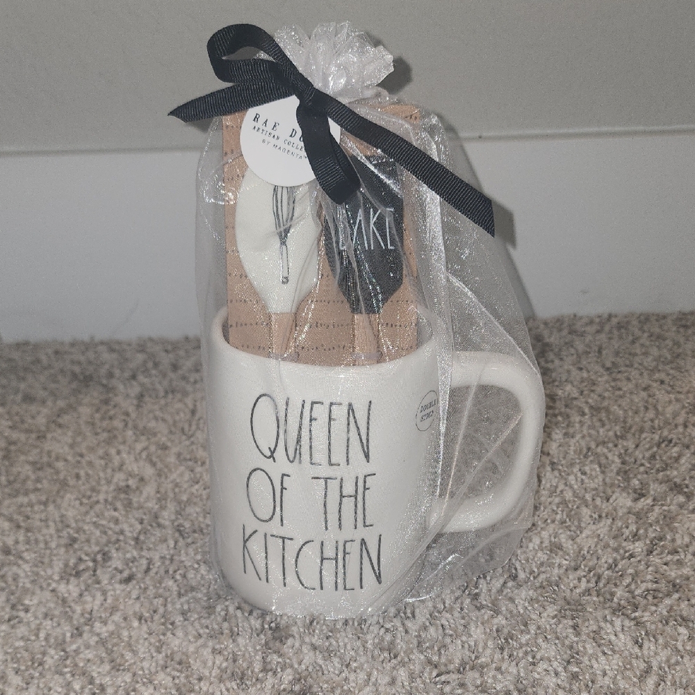 Rae Dunn Queen of the Kitchen Mug with Utensils - White